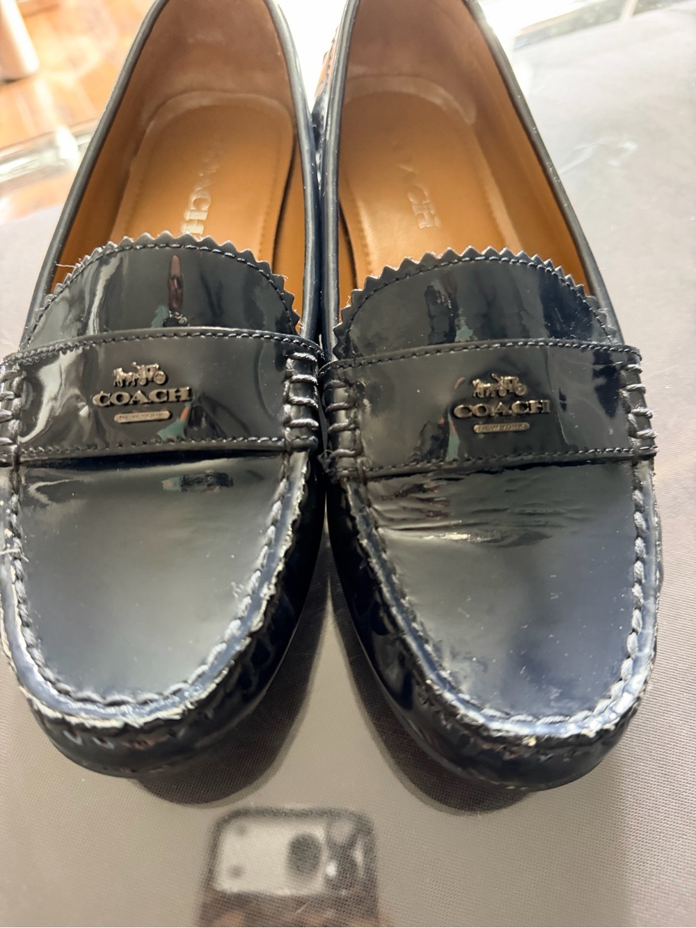 COACH Blue Patent Leather Slip-On Driving Loafers